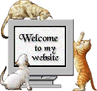 Pixel render of a computer screen that says WELCOME TO MY WEBSITE. Kittens are climbing all over it.